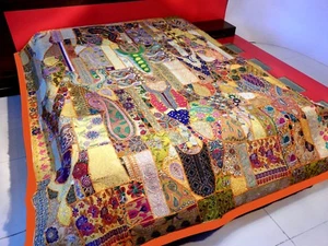 Vintage Patchwork Bedspread Hand Embroidery Bed Cover Throw Wall Hanging Curtain - Picture 1 of 6