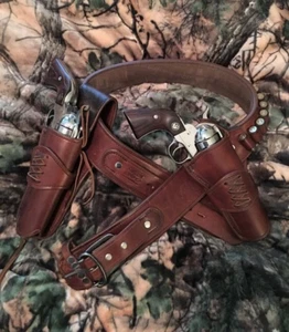Cintura per fondina pistola Western in pelle - fondina revolver stile cowboy - Foto 1 di 4