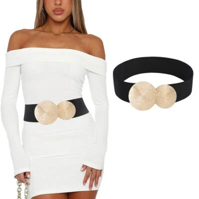 Mujeres Ancho Elástico Elástico Cinturón Cintura Cintura Círculo Hebilla Vestidos Cinturón Foto 1 de 4