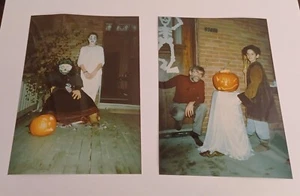 Vintage 80's Colored Photograph (x2) Creepy Pumpkin Halloween Costume Snapshot - Picture 1 of 1