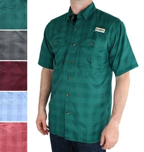 Magellan Outdoors Men's Fishing Shirt Aransas Pass, Short Sleeve Heathered Plaid - Picture 1 of 14