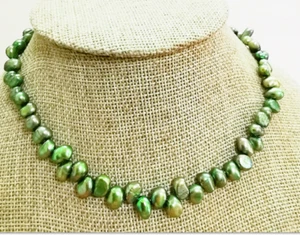 COLLAR 15"ALREDEDOR DE 5X8MM MAR DEL SUR GENUINO RICO VERDE PERLA SIN TERMINAR AAA 9201 - Imagen 1 de 5