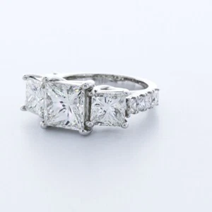 7.4 CT LAB-CREATED DIAMOND E/VS1 PRINCESS 18K WHITE GOLD VINTAGE ENGAGEMENT RING - Picture 1 of 4