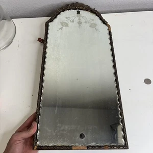 Antiker Nurre Holz Gesso Rahmen Spiegel mit gewelltem abgeschrägtem Rand 24x11 Gold vergoldet - Bild 1 von 12