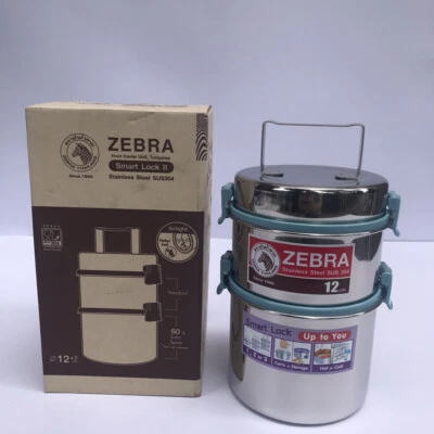 Thai Zebra Brand Stainless Food Carrier Deep Airtight Turquoise Smart Lock 12X2 - Image 1 of 4