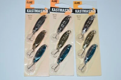 3 packs of 3 acme kastmaster spoons jigging spoon 1/4oz chrome gold silver blue - Image 1 of 4