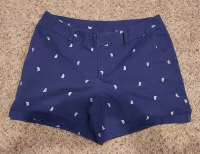 Le TIGRE Women's Size 12 Shorts Blue White Sailboats Pockets Cotton Blend  - Image 1 of 4
