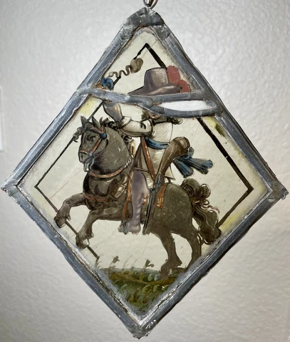 Antique 17th Century Stained Glass Window Panel Dutch Soldier Horse Baroque Man Cover