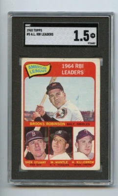 1965 Topps RBI Leaders Mickey Mantle/ Brooks Robinson #5 🚀⚾️💥 SGC Graded 1.5 - Image 1 of 2