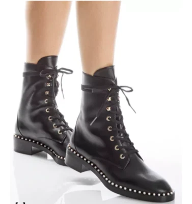 Botas de Combate Stuart Weitzman Sondra Cuero Negro con Perla Imitada Talla 5.5B Foto 1 de 4