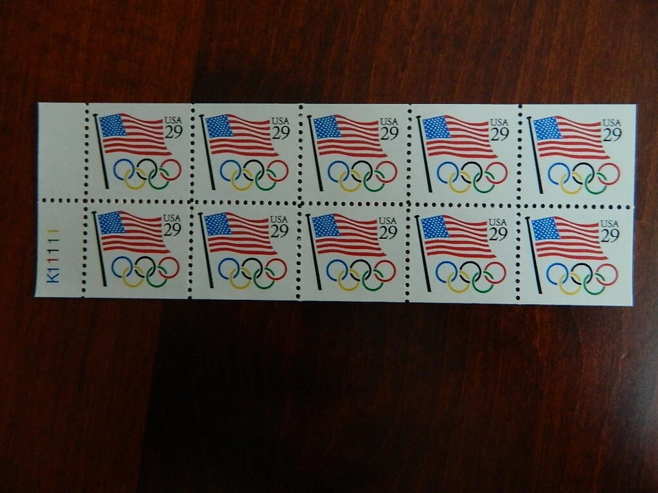 US SC# 2528a  Olympics & US Flag, Plate # K11111 Pane/10, Mint NH - Image 1 of 1