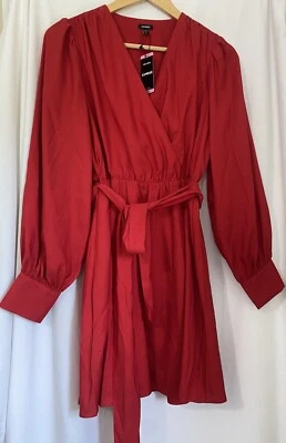 Express Wrap Dress Womens Red Long Sleeve Belted Lined Stretch - SIze SMALL - Image 1 of 4