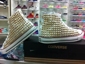 Scarpe Converse Bianche High Alte Borchiate Teschi Studs Skull Gold Oro Borchie - Imagen 1 de 5