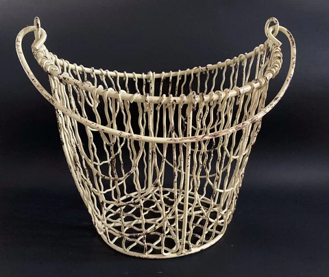 Yellow Heavy Wire Basket Wire Handle Farmhouse Decor Easter Eggs Bucket Cover