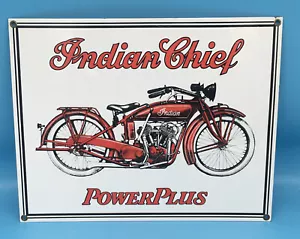 Ande Rooney INDIAN CHIEF POWER PLUS Motorcycle Porcelain Sign 14”x11” - Picture 1 of 4