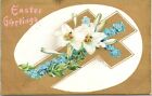 C.1910s Easter Greetings Cross Crucifix Gilt Forget Me Not Flowers Postcard 715