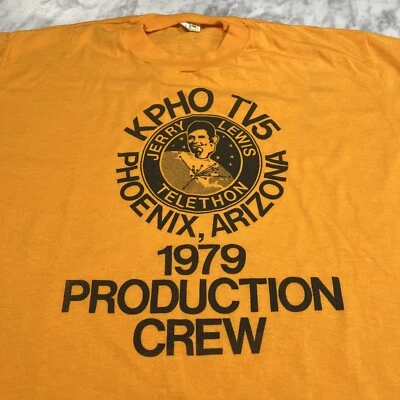 Camiseta Jerry Lewis Teletón XL 1979 KPHO TV5 Equipo de Producción Distrofia Muscular Foto 1 de 4