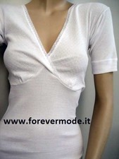 3 Maglie donna Gicipi manica corta in cotone con forma seno e pizzo art 110MMD