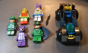 Lego Batman Robin  2 Riddler Cat Woman Minifigures Plus Batmobile - Picture 1 of 4