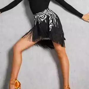 Women's Short Latin Dance Skirt, Adult Dance Skirt Fringed Hip Scarf - Imagen 1 de 16