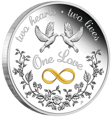2021 One Love 1oz $1 SILVER PROOF COIN Perfect Valentine's Day Gift Collectible  - Image 1 of 4