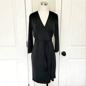 Studio M Black Wrap Dress Sz M Classic Preppy Minimalist Retro Gift Stretch - Picture 1 of 7