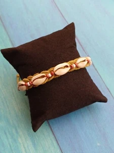 Modern Bohemian Surfer Style Cord & Cowrie Shell Beaded Bracelet - Picture 1 of 10