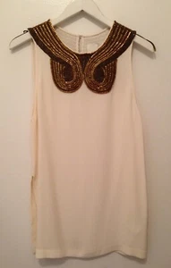 New 3.1 PHILLIP LIM Sz M Silk Beaded Sleeveless Tunic Top Cream Color  Embel - Picture 1 of 8