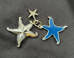 3 METAL CHARMS STARFISH - Silver & Blue - Picture 1 of 3