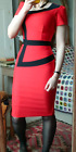 Diva Catwalk Dress red orange black contrast mod wiggle pencil bodycon S 10