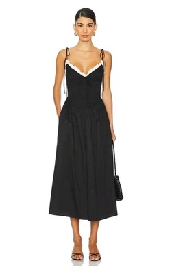 FOR LOVE AND LEMONS BETHANY SMOCKED MIDI DRESS IN BLACK SIZE S REVOLVE $289 - Image 1 of 4