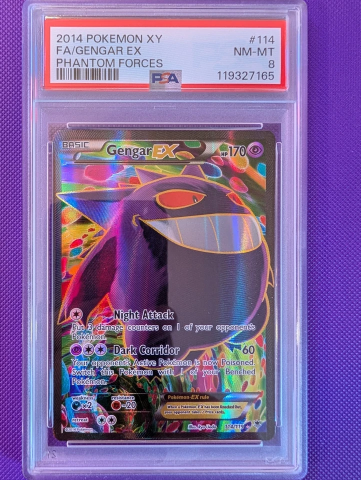 2014 Pokemon Gengar EX (114 Full Art) 114/119 XY - Phantom Forces Holo - PSA 8 - Image 1 of 2