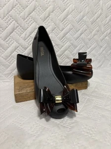 Melissa Ultragirl Sweet X Jelly Ballet Flats Black Tortoiseshell Bow Women’s 8 - Picture 1 of 20