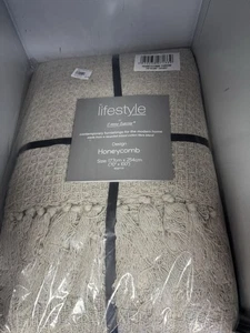 Emma Barclay Honeycomb - Recycled Cotton Plain Waffle Textured 70”x100” Beige - Picture 1 of 6