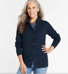 L.L. Bean Damen Double L Mixed-Cable Button Front Cardigan Pullover Navy XL - Bild 1 von 10