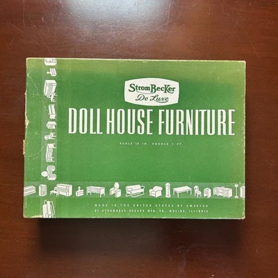 Vintage 1:16 Strombecker Kitchen Set In Box Stove Chairs Refrigerator Wood - Photo 1/4