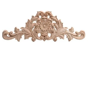 Wood Carved Long Onlay Applique Furniture Home Decorations Unpainted Applique... - Picture 1 of 5