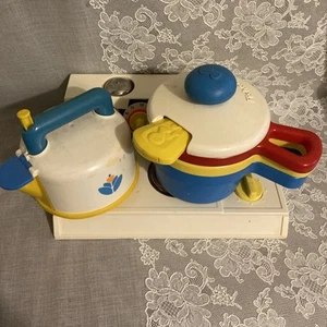 Vintage 1978 Fisher Price Cook Top Nesting Pans W/Spoon & Whistling Tea Kettle - Picture 1 of 20