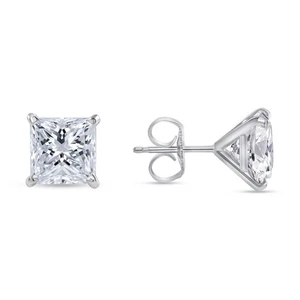 1/2 Ct Princess Lab Grown Diamond Earrings Stud 14K White Gold F/VS Martini Push - Picture 1 of 3