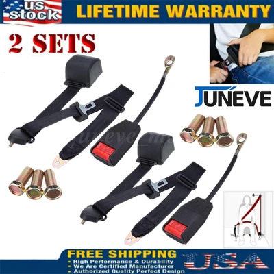 2x Retractable 3 Point Safety Seat Belt Straps Car Vehicle Adjustable Belt Kit U - Изображение 1 из 4
