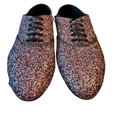 Saint Laurent YSL Glitter Lace-Up Oxford Shoes Size 40 Leather Unisex NIB COA - Image 1 of 4