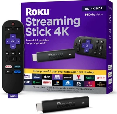 Roku Streaming Stick 4K | Streaming with Voice Remote and Long-Range SKU: 3820R - Image 1 of 4