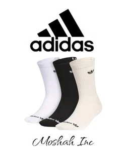 ADIDAS Originals 3-Pack 2.0 Logo Crew Socks sz L Large (8-12) Black White Beige - Picture 1 of 4