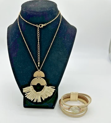 Mestiere Necklace Faux Suede/ Metal Tassel  Beige/Gold Tone & Vigla Bracelet NWT - Image 1 of 4