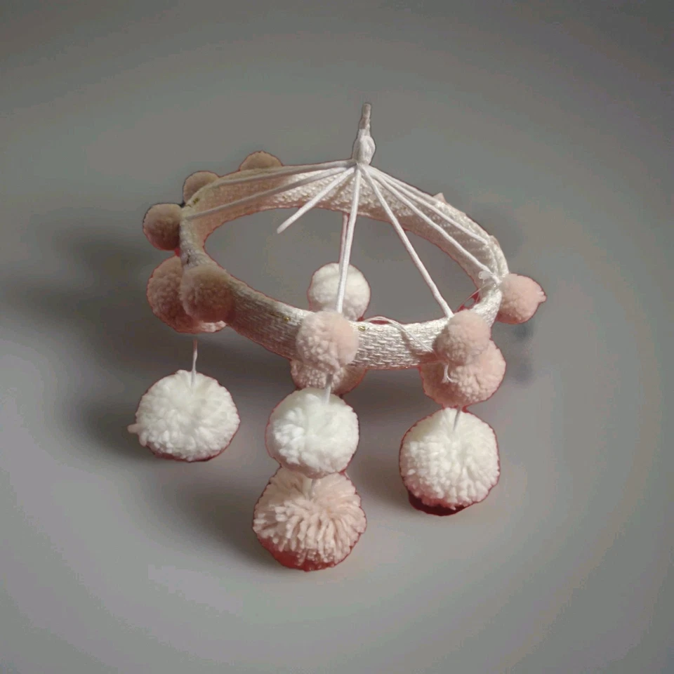 Soft Baby Pink Pom Pom Baby Mobile Unique Vintage Mobile Crib - Изображение 1 из 3
