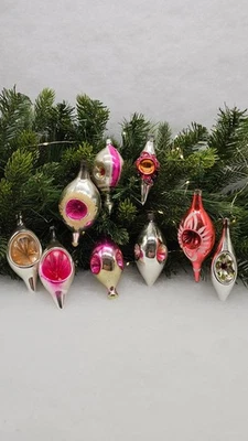 Vintage Teardrops Concave Indent Ornaments Glass: Antique Christmas Decorations - Image 1 of 3