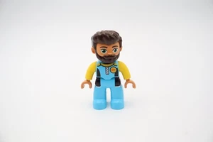 LEGO DUPLO Bearded Man Fisherman Dad Figure Blue Overalls Yellow Shirt Minifig - Picture 1 of 6