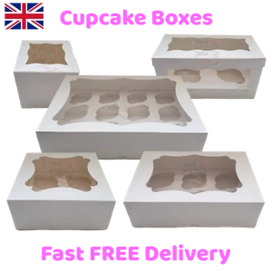 Hochwertige weiße Cupcake Boxen 1 2 4 6 12 24 halten Cup Cakes mit herausnehmbaren Tabletts - Bild 1 von 7