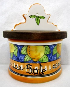 Cantinetta Sale Coperchio Legno Scatola Ceramica Made In Italy Vintage - Foto 1 di 10