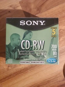 Sony CD-RW 5 Pack Blank Discs 700MB 80 Min Rewritable New Sealed - Afbeelding 1 van 5